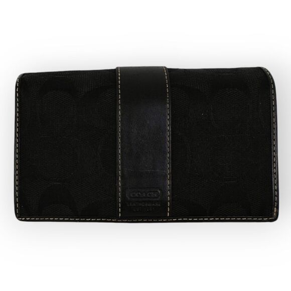 COACH CC LOGO CANVAS GENUINE LEATHER BLACK WALLET - Picture 4 of 11